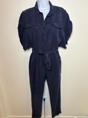 YFB Young Fabulous & Broke Navy Blue Short-Sleeve Aviator Utility Jumpsuit